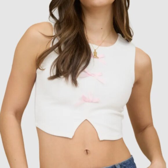 Blu Pepper Tops - Anthropologie Bow Embellished Ribbed Crop Tank Sz S NWT